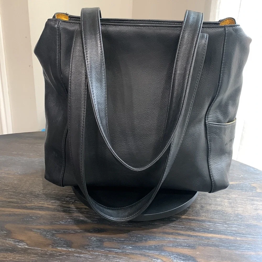 Mario Hernandez black leather tote with metal H appliqués. Pre loved - Picture 2 of 14